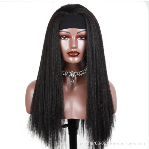 Ladies Long Kinky Straight Headband Hair Wigs For African American Women Natural Black 16-22 Inch  Afro Wig